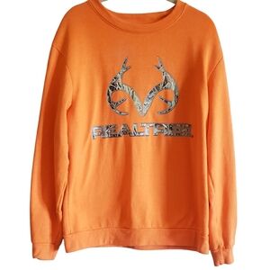 REALTREE Sweatshirt Orange Camo Fleece Womens M Unisex Camping Hunting Pullover